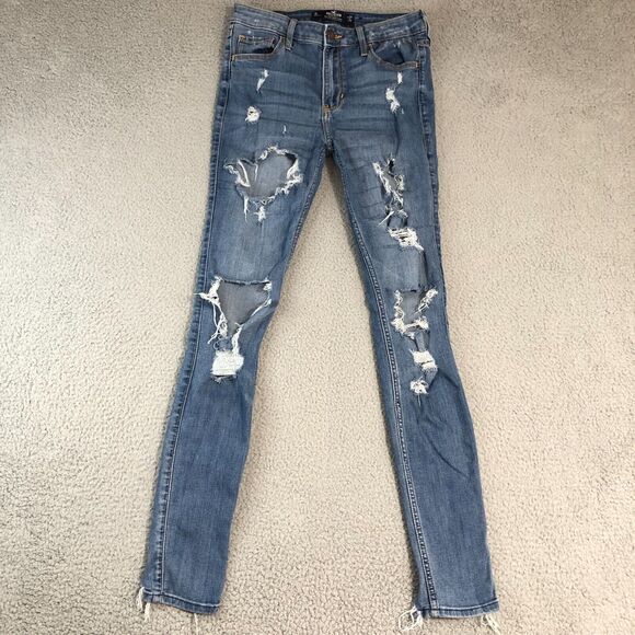 Hollister Denim - Hollister Jeans Womens 27x32 Blue‎ Denim Hight Rise Super Skinny Thrashed Grunge